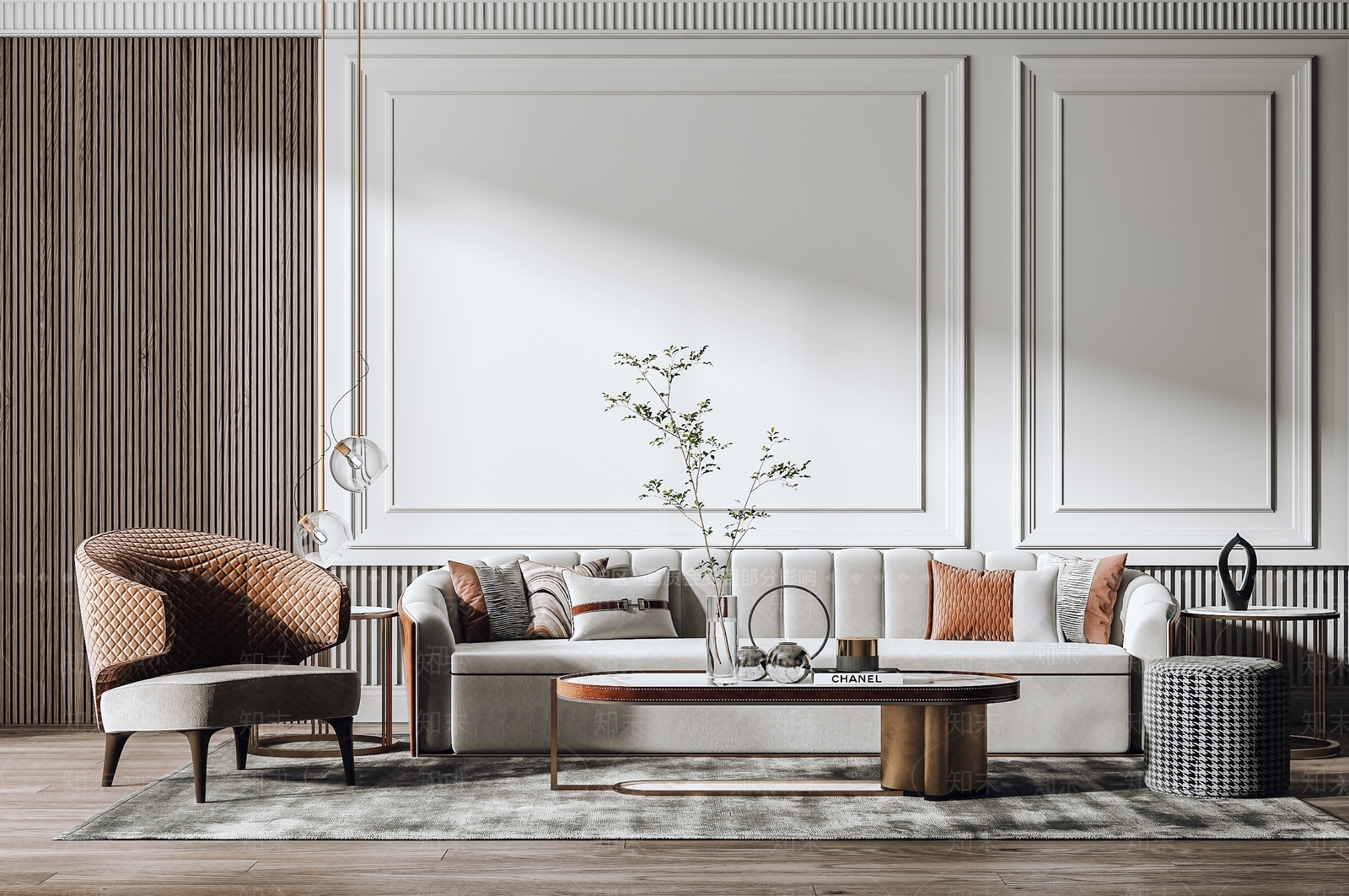 简欧沙发茶几组合3D模型下载【ID:1103350433】