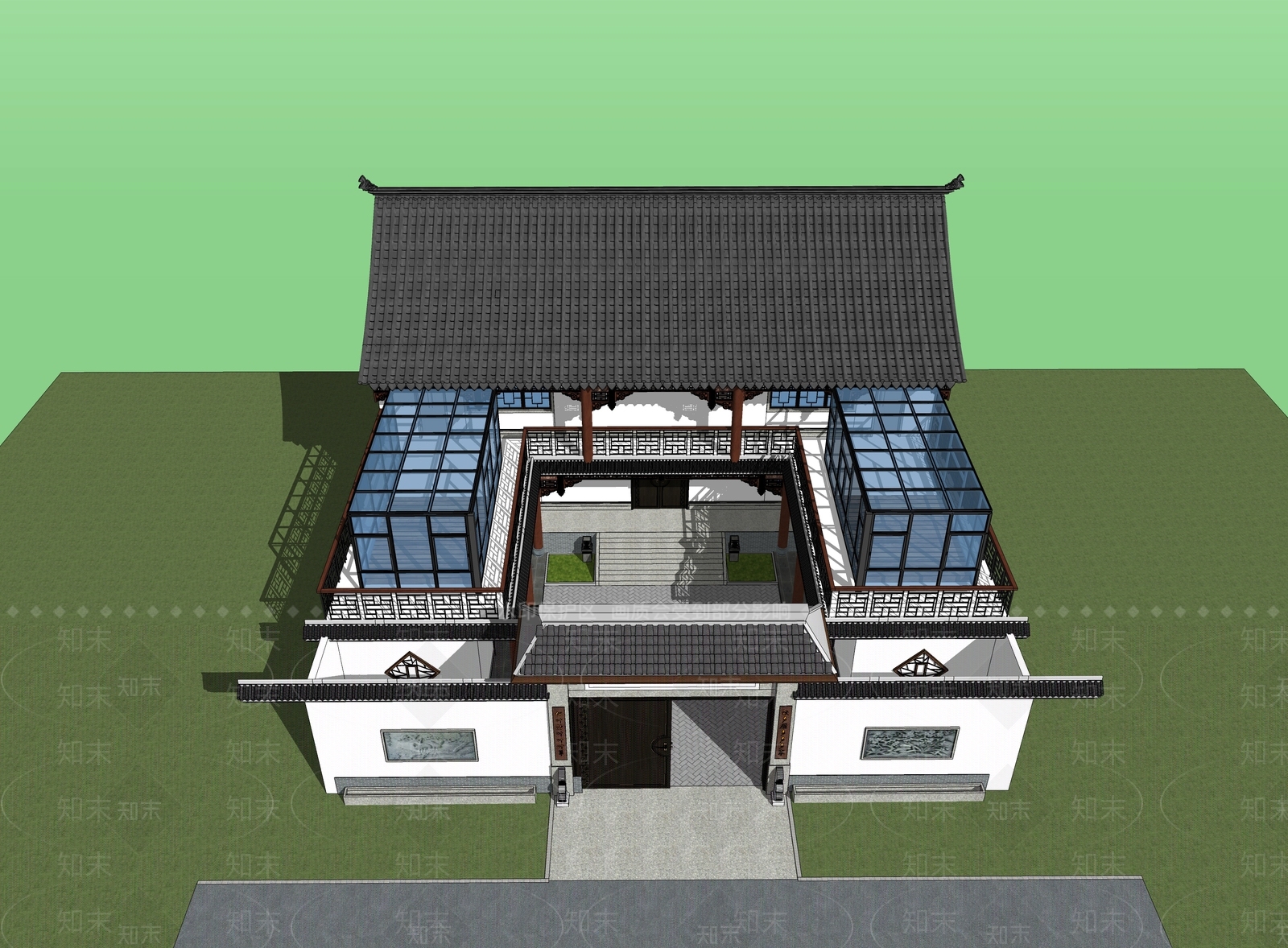 中式四合院SU模型下载【ID:1103340631】