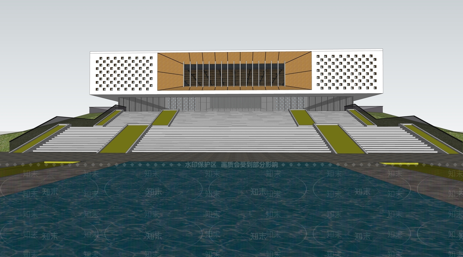 现代图书馆建筑SU模型下载【ID:1103345565】