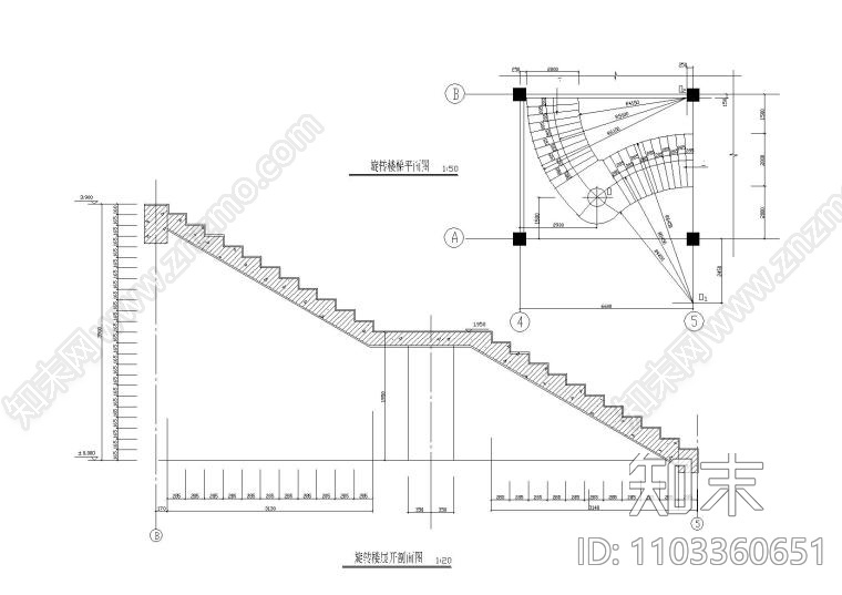 旋转楼梯大样cad施工图下载【ID:1103360651】