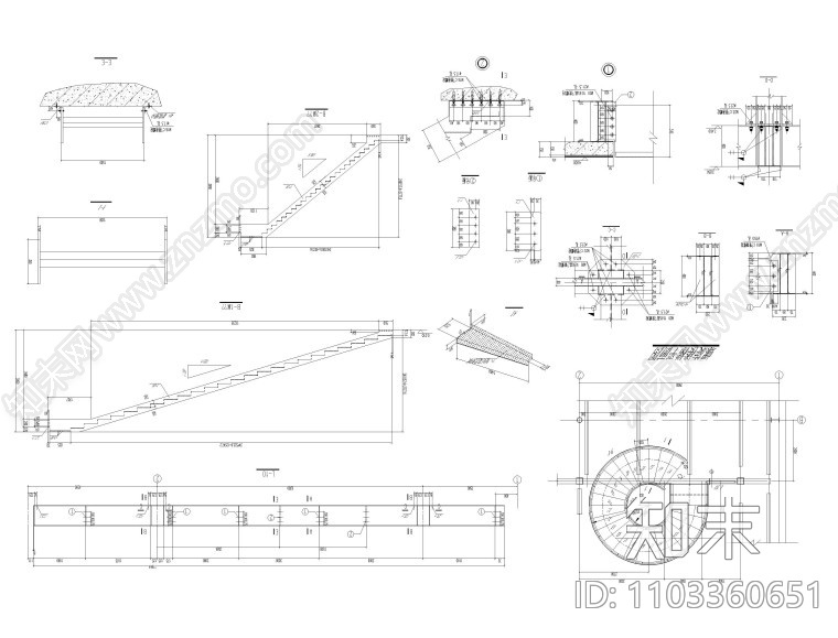 旋转楼梯大样cad施工图下载【ID:1103360651】