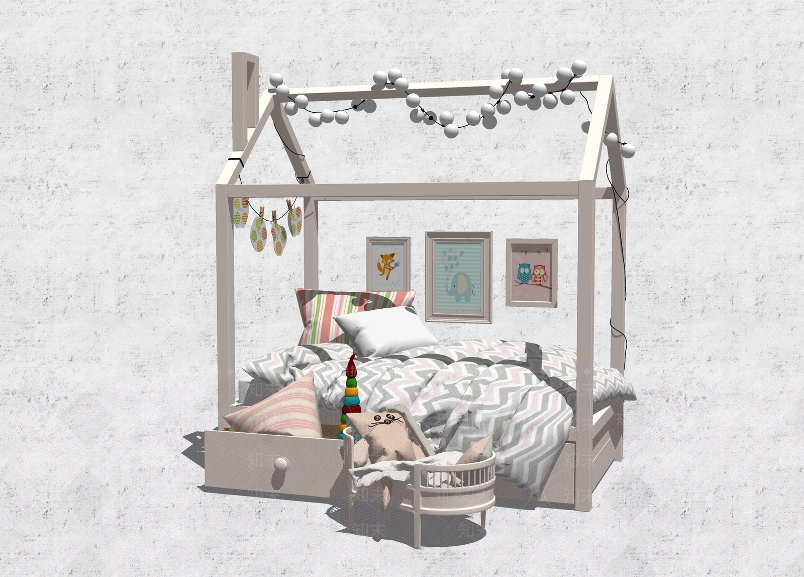 现代儿童床SU模型下载【ID:1103378757】