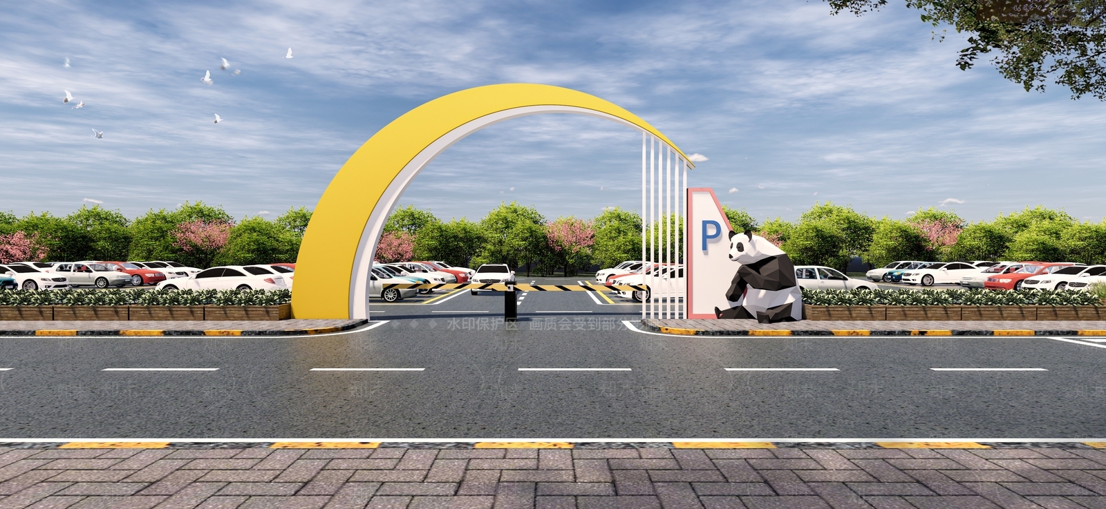 现代游乐园停车场入口大门SU模型下载【ID:1103521724】