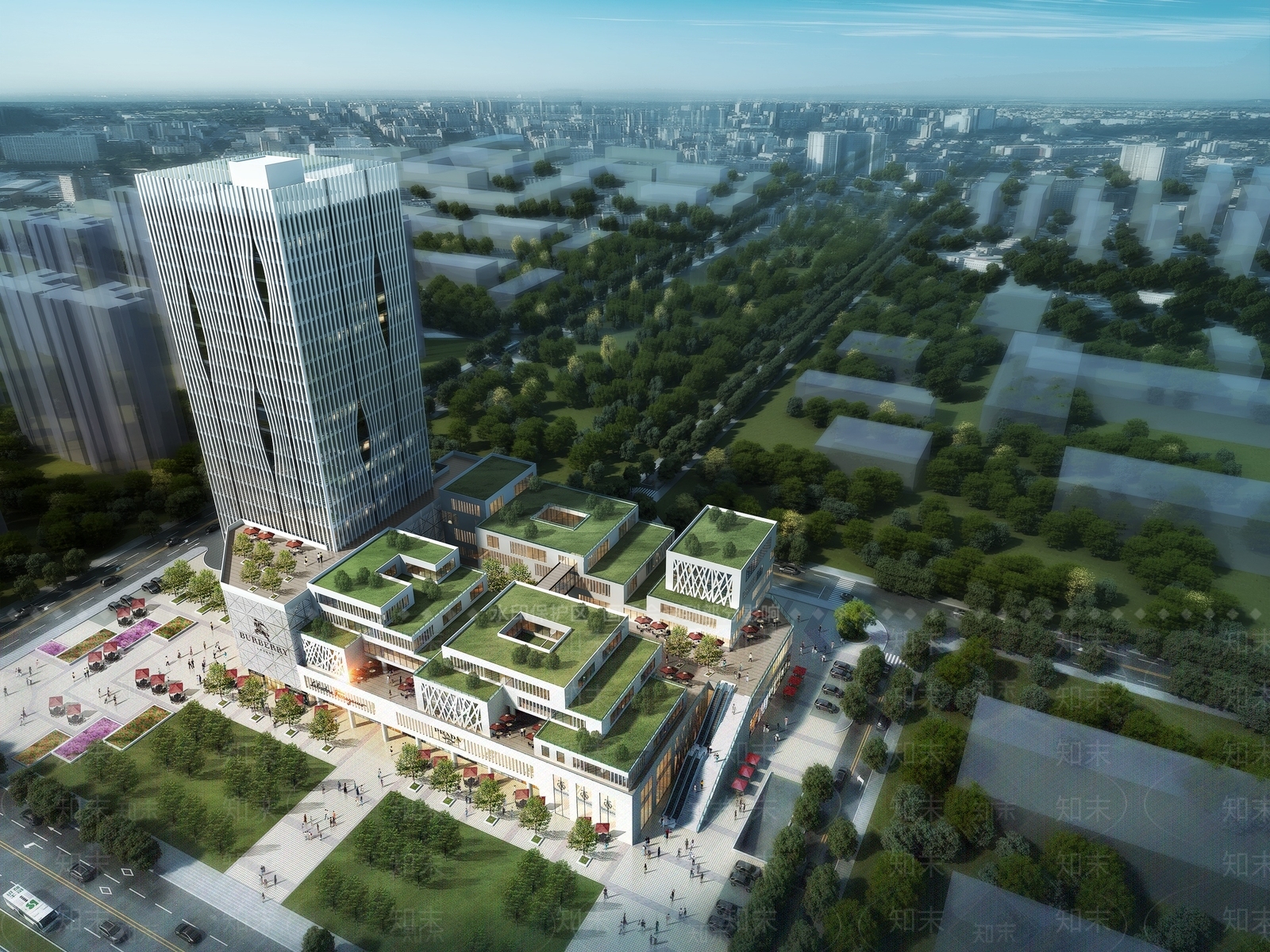 现代商业楼盘鸟瞰规划3D模型下载【ID:1103404190】