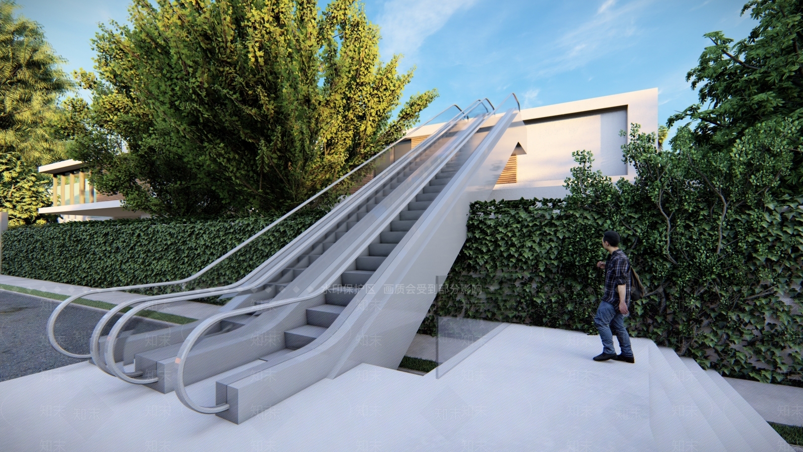 现代风格商场户外电动扶梯SU模型下载【ID:1103499298】