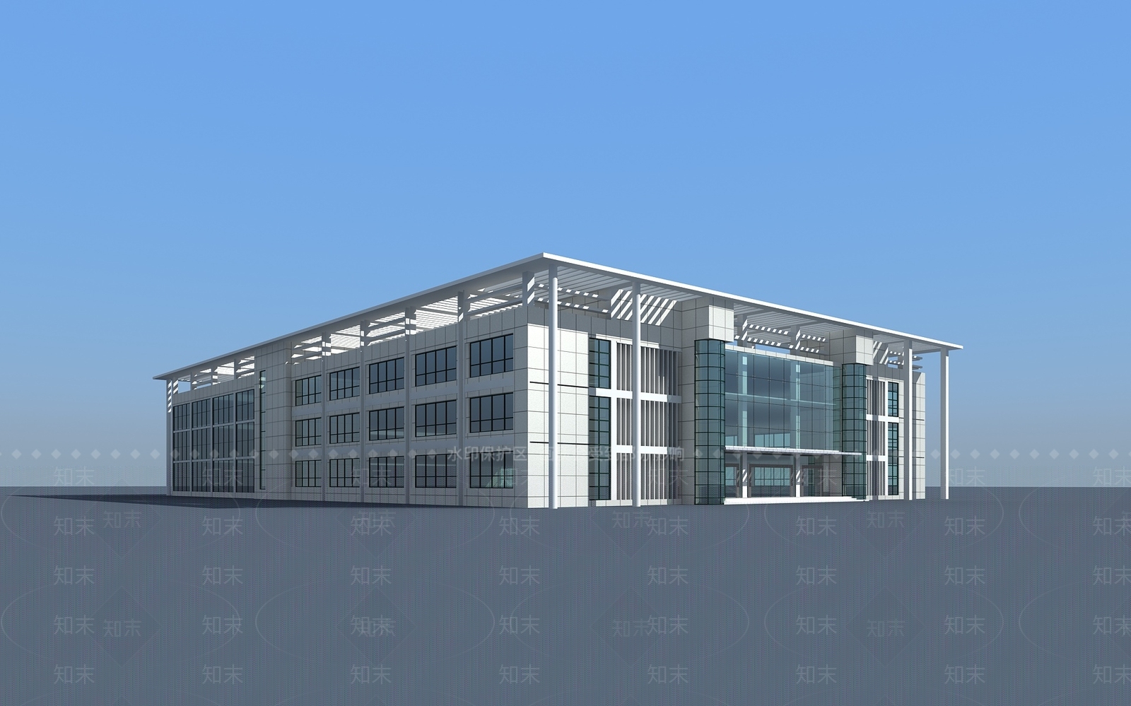 现代食堂建筑外观3D模型下载【ID:1103411348】