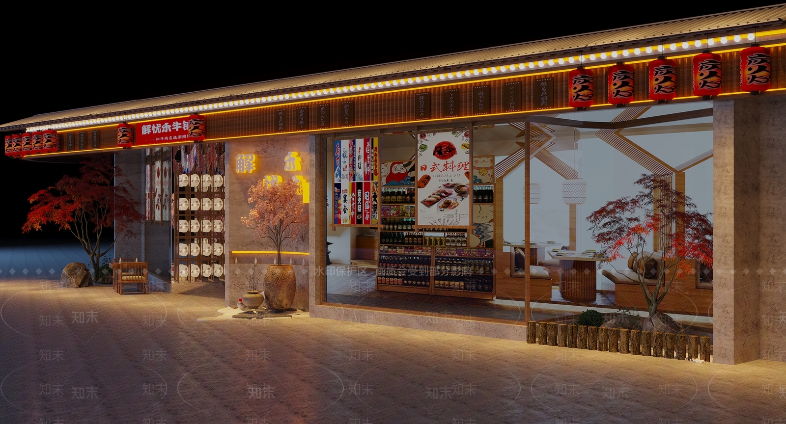 日式日韩餐厅门头门面3D模型下载【ID:1103422139】