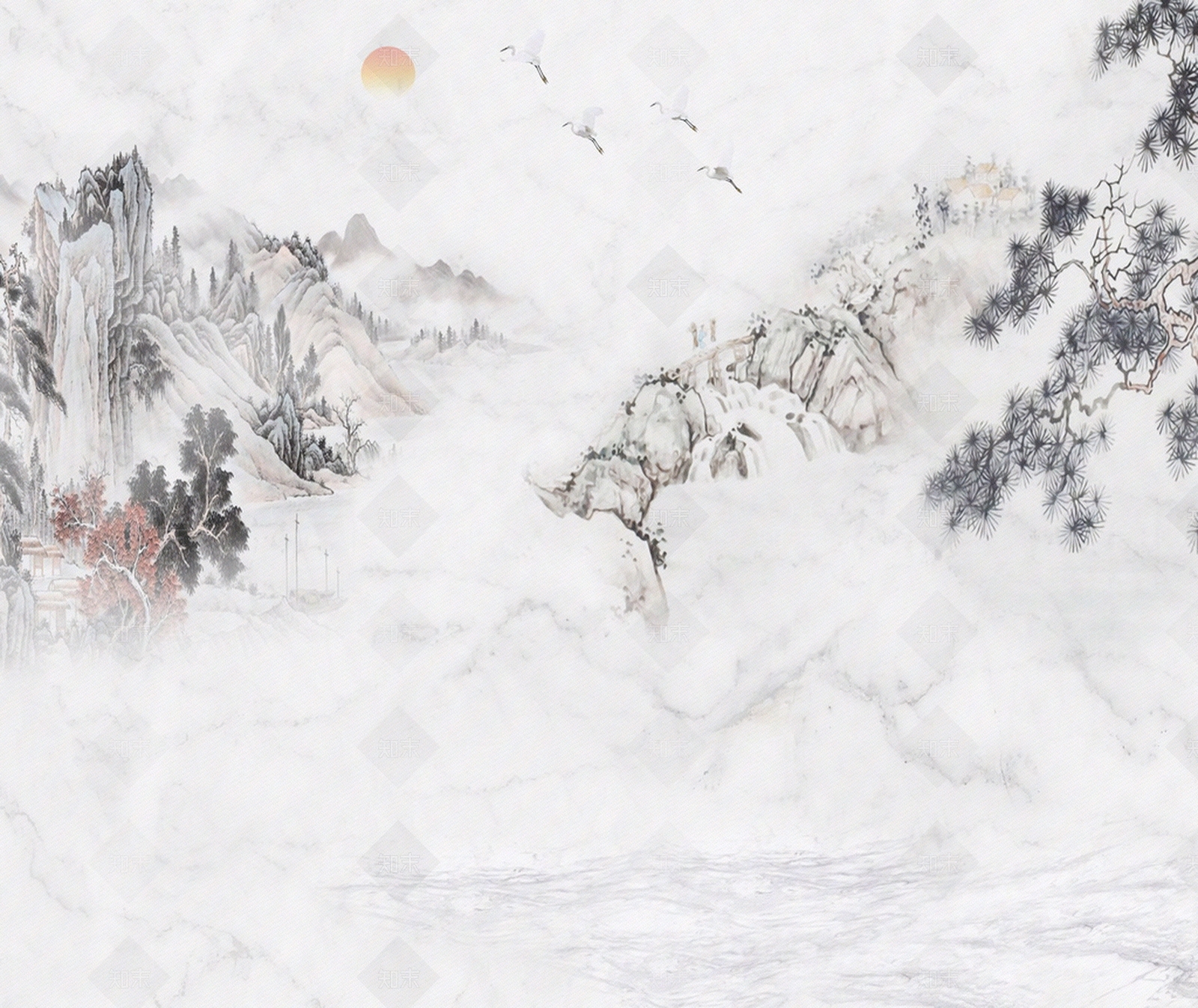 新中式大理石山水画贴图下载【ID:1103459906】