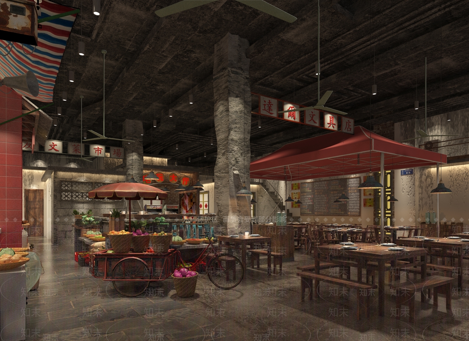 工业风80年代怀旧复古中餐厅3D模型下载【ID:1103487727】