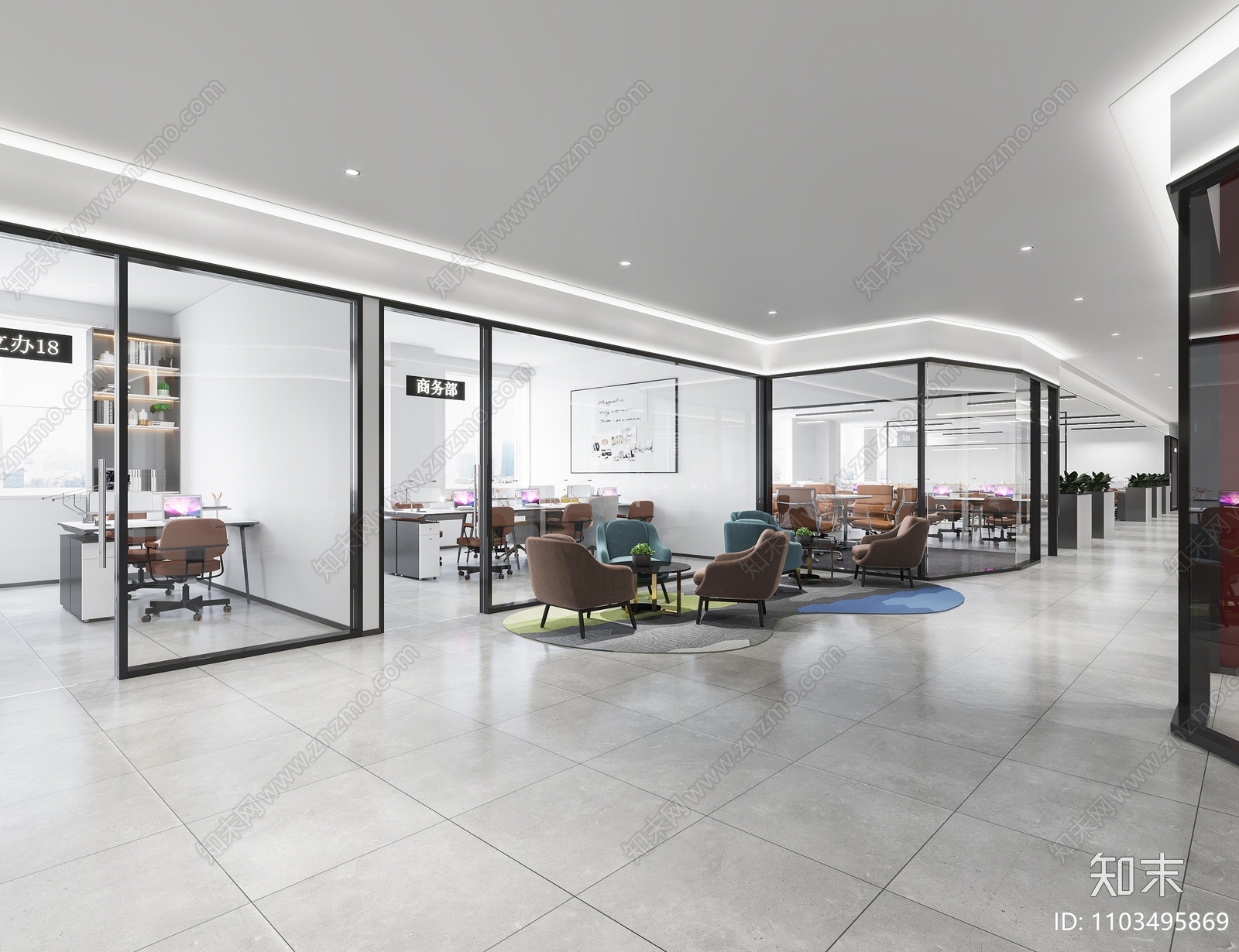 现代办公室过道3D模型下载【ID:1103495869】_知末3d模型网