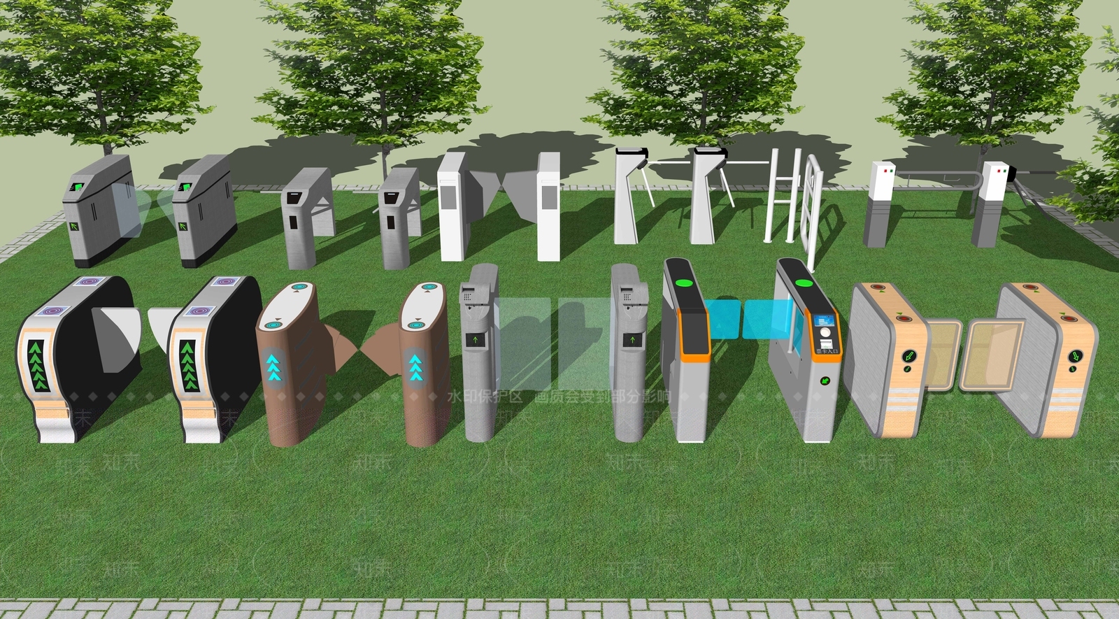 现代人行摆闸SU模型下载【ID:1103498132】