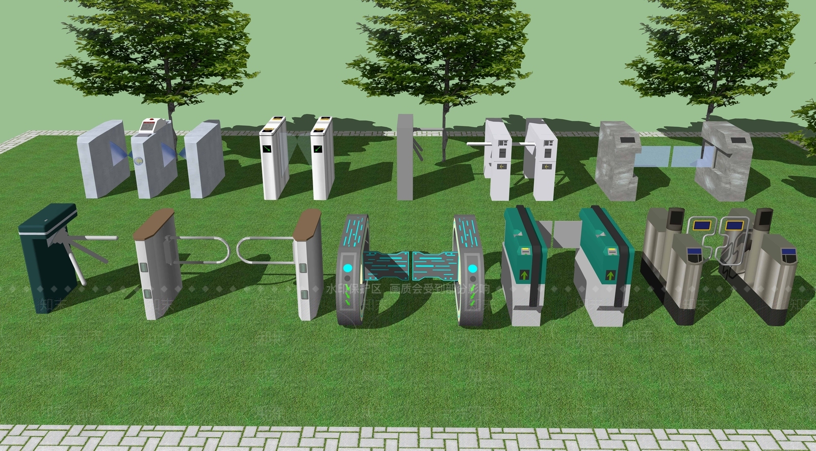 现代人行摆闸SU模型下载【ID:1103498176】