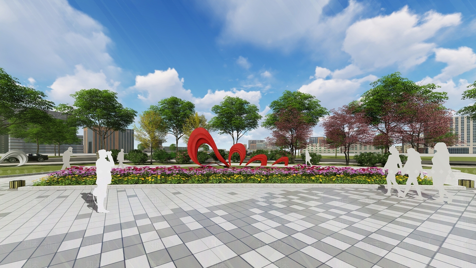 现代红色文化广场景观设计SU模型下载【ID:1103504340】