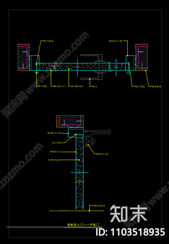 钢制防火门子母门节点大样图施工图下载【ID:1103518935】
