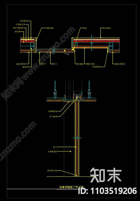 贴墙明装移门节点大样图施工图下载【ID:1103519206】