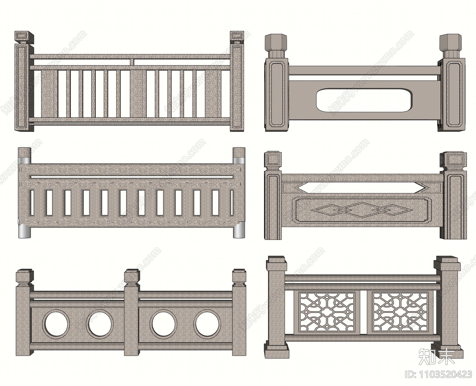 中式大理石栏杆SU模型下载【ID:1103520423】