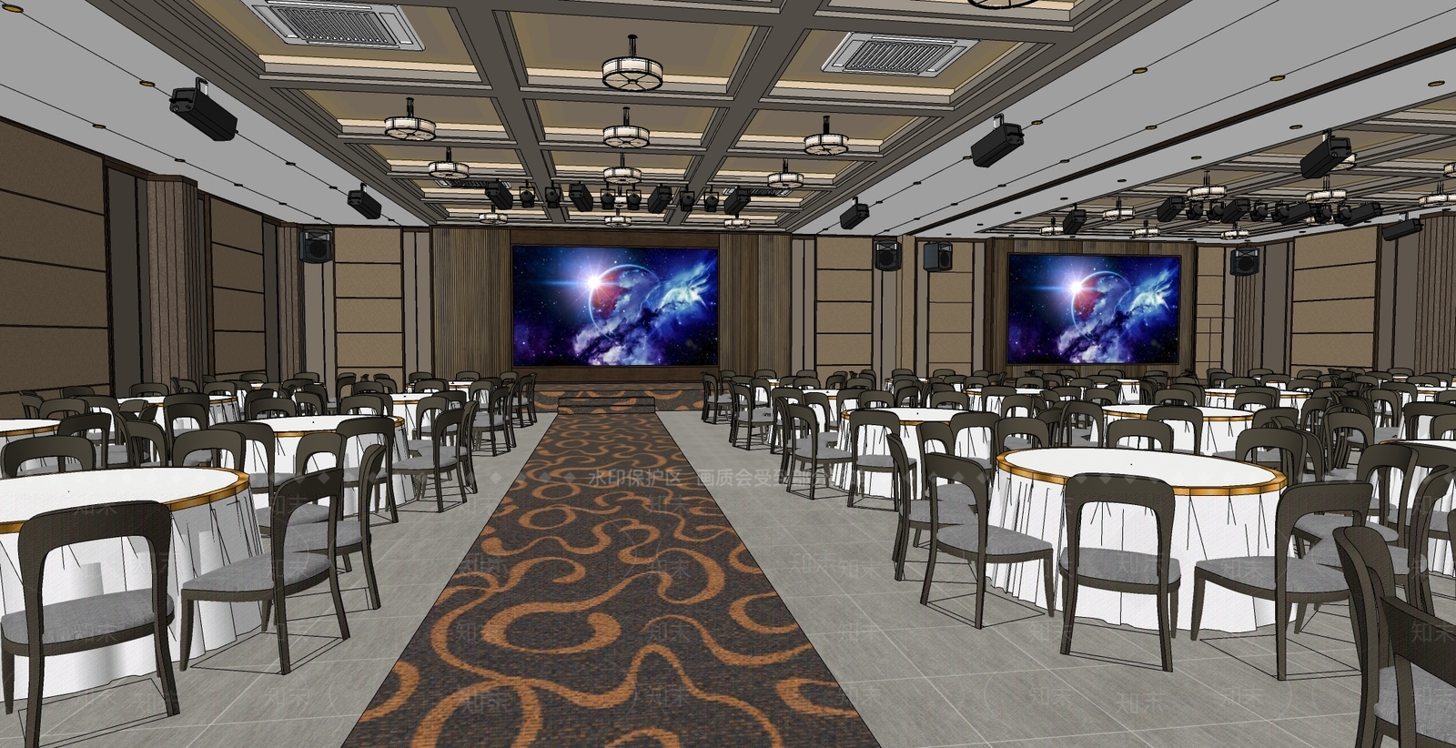 现代酒店宴会厅SU模型下载【ID:1103521176】