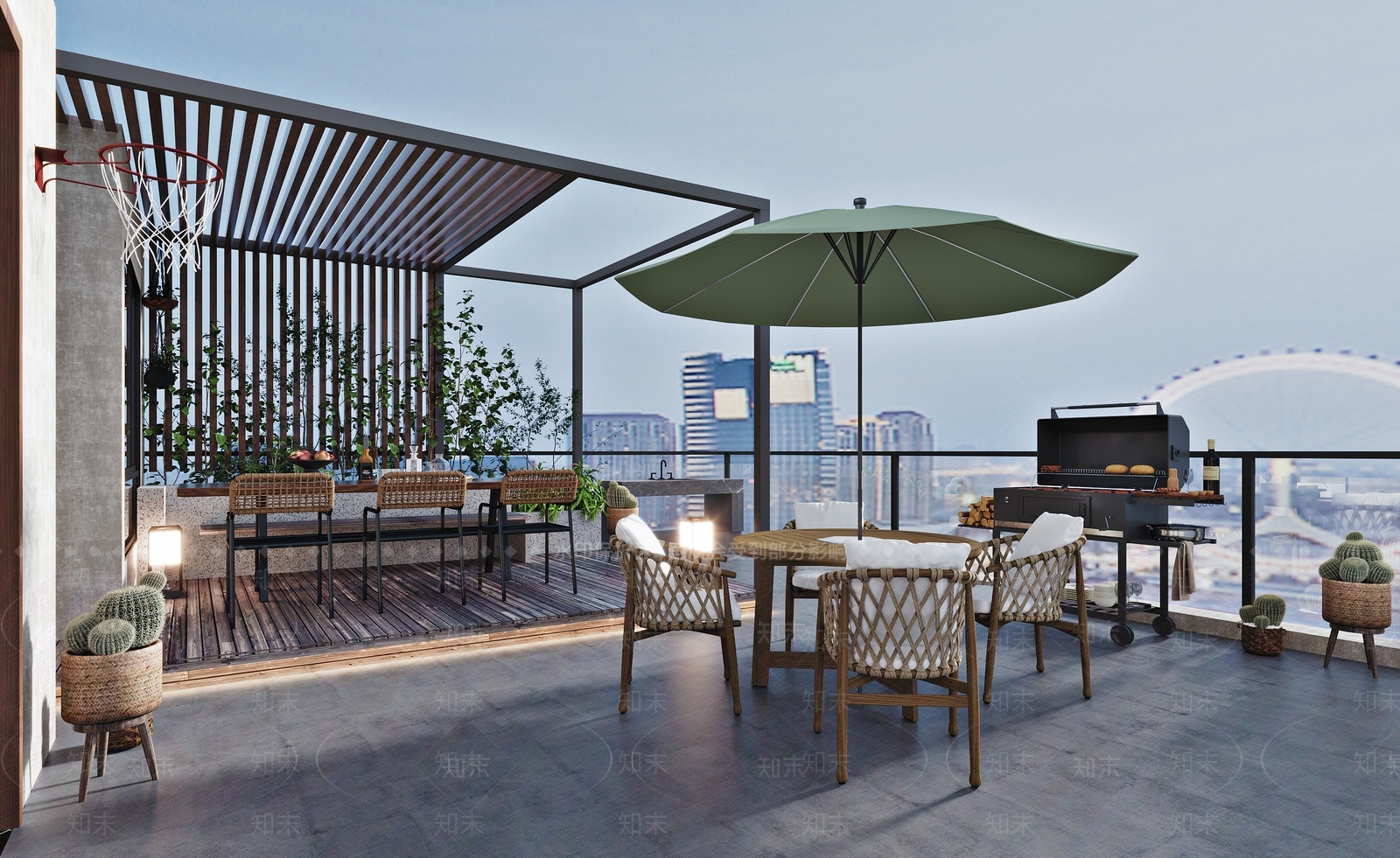 现代屋顶花园3D模型下载【ID:1103527035】