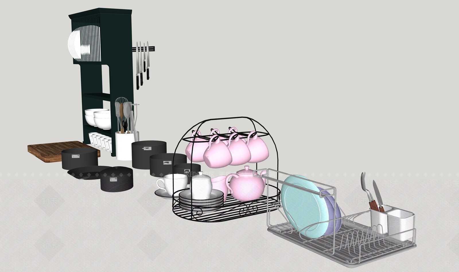 现代厨房用品组合SU模型下载【ID:1103531315】