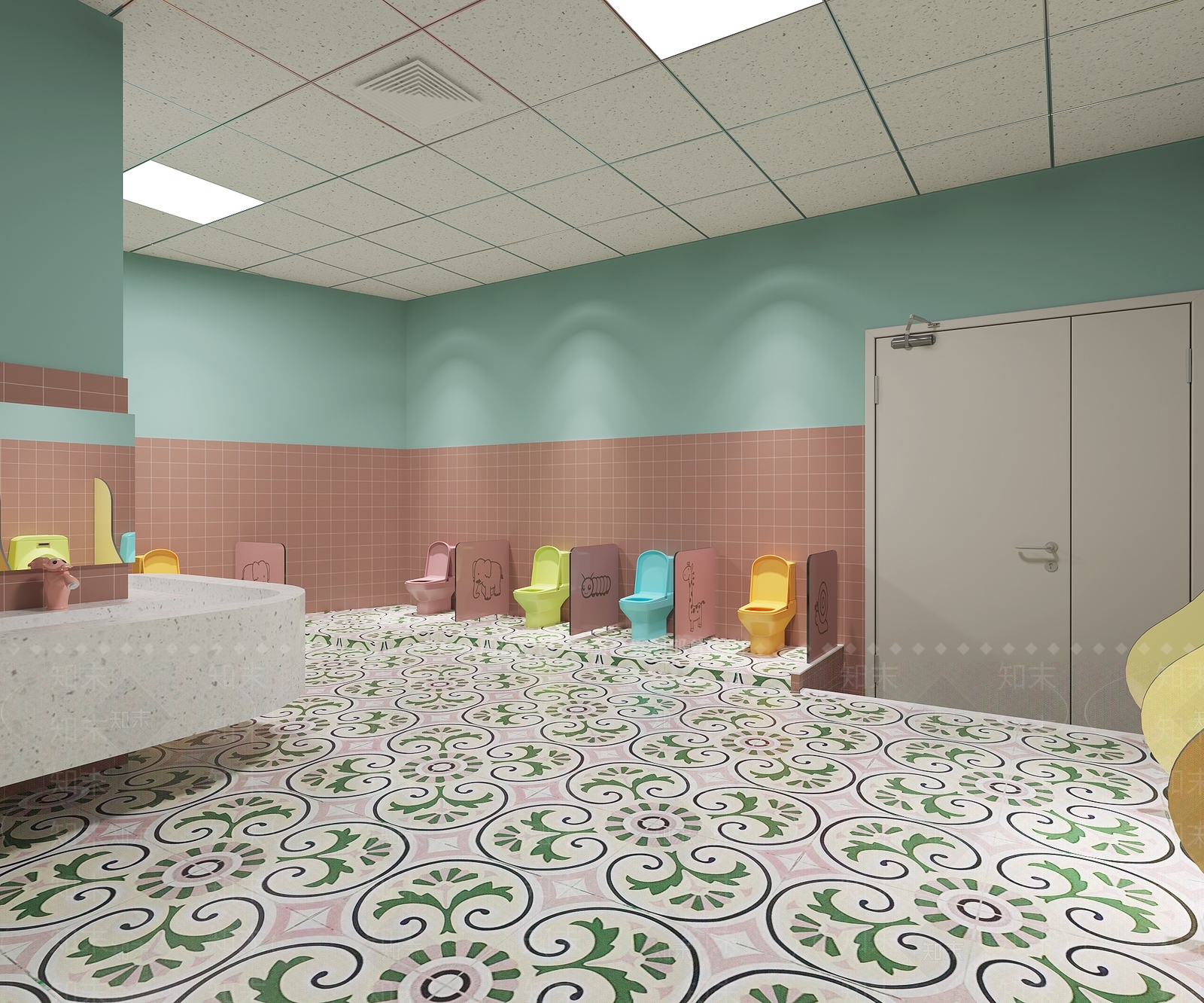 现代幼儿园卫生间3D模型下载【ID:1103537529】