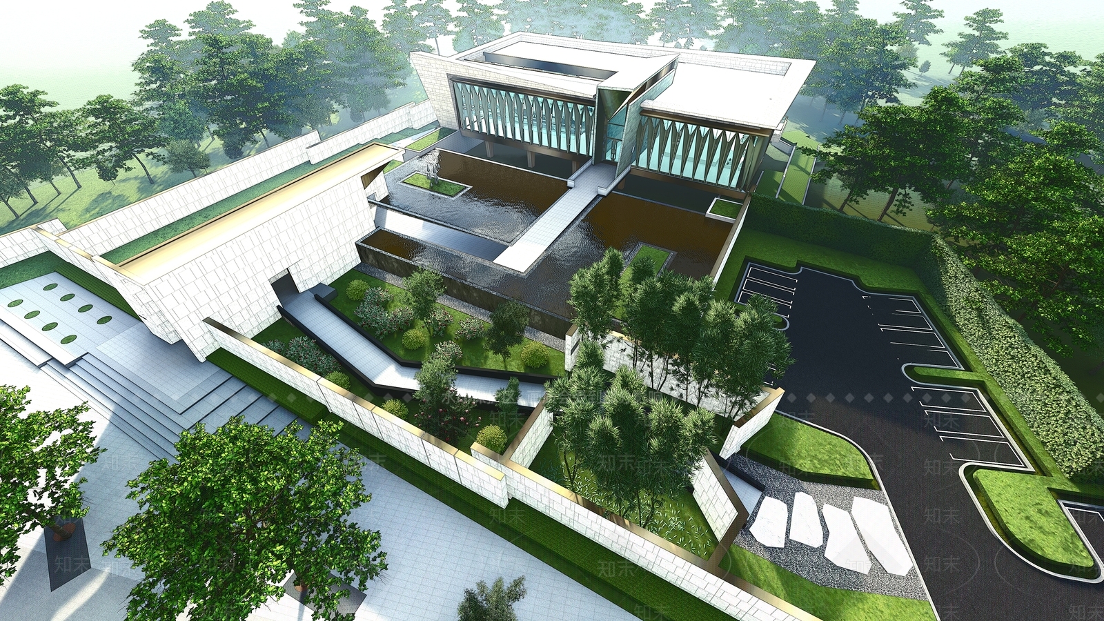 新中式售楼处建筑SU模型下载【ID:1103546100】