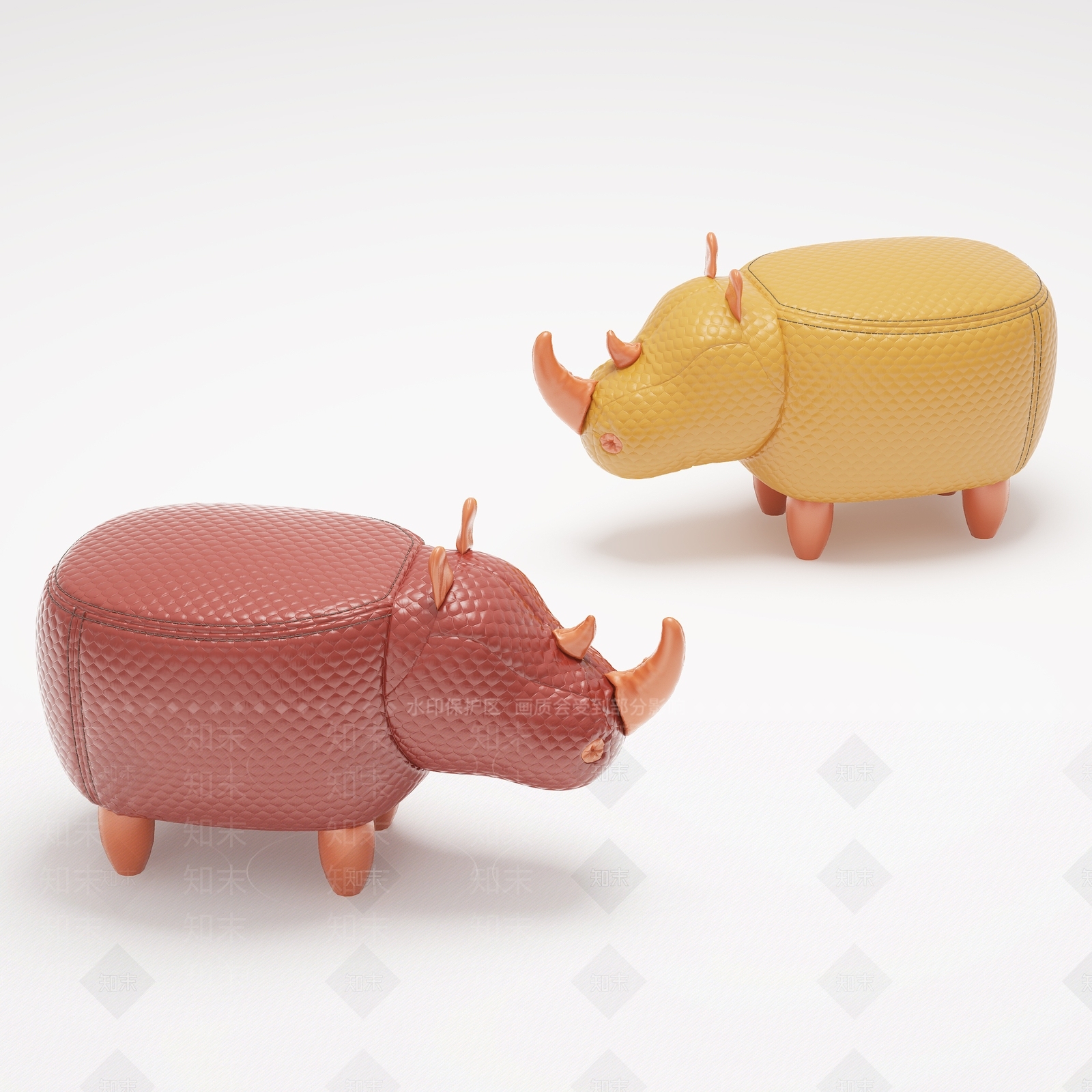 现代犀牛儿童玩具沙发凳3D模型下载【ID:1103546239】