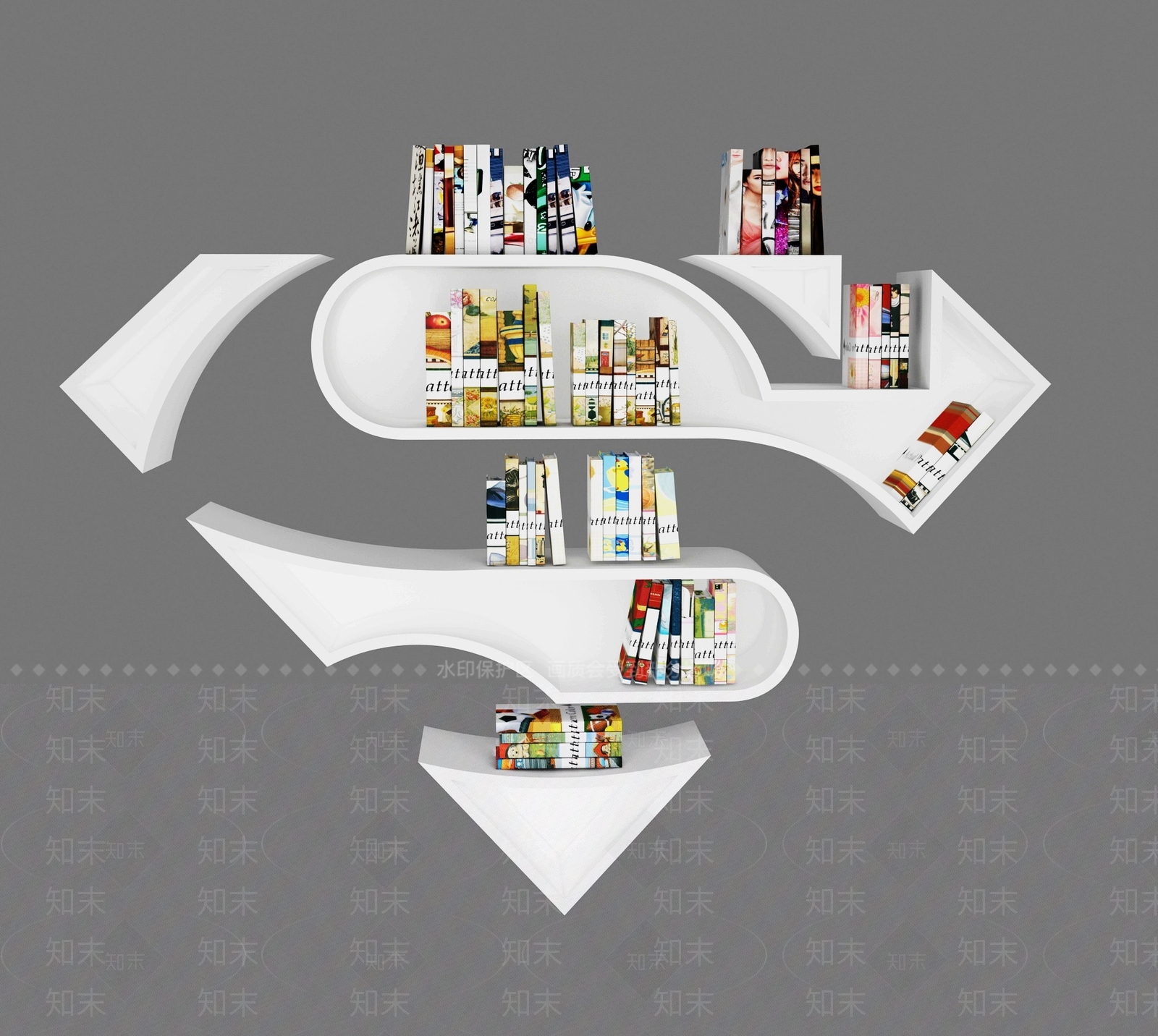 现代创意墙面书柜3D模型下载【ID:1103547357】