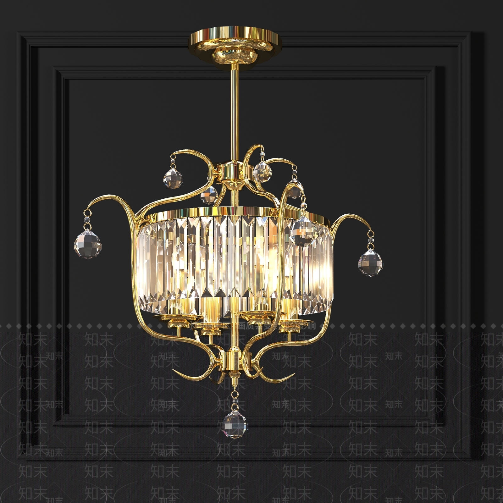 美式圆形水晶吊灯3D模型下载【ID:1103547505】