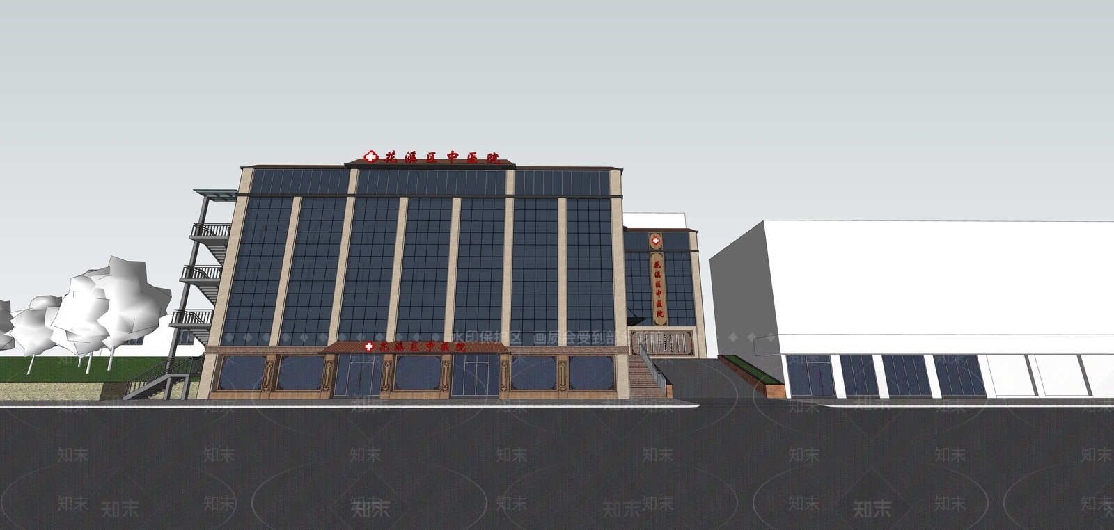 新中式医疗建筑SU模型下载【ID:1103548210】