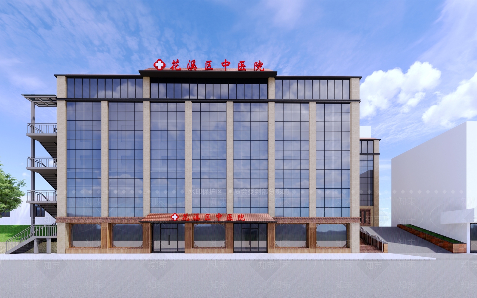 新中式医疗建筑SU模型下载【ID:1103548210】