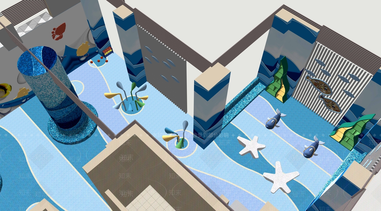 现代海洋主题儿童架空层SU模型下载【ID:1104737084】
