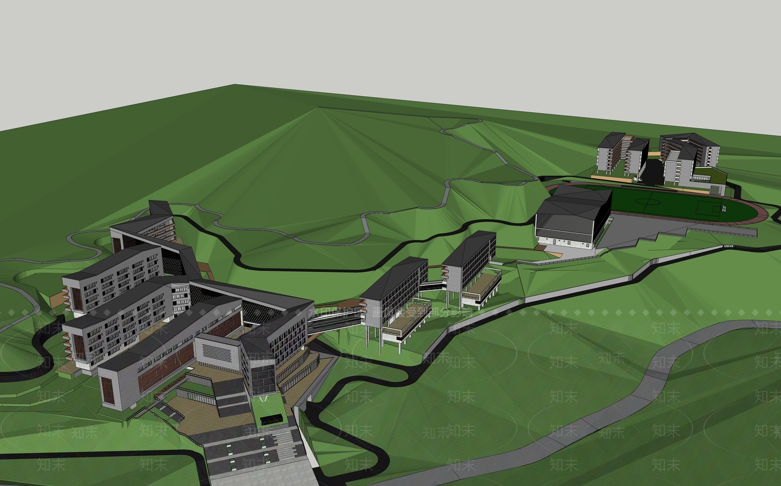 学校建筑SU模型精品下载_SketchUp模型_知末网