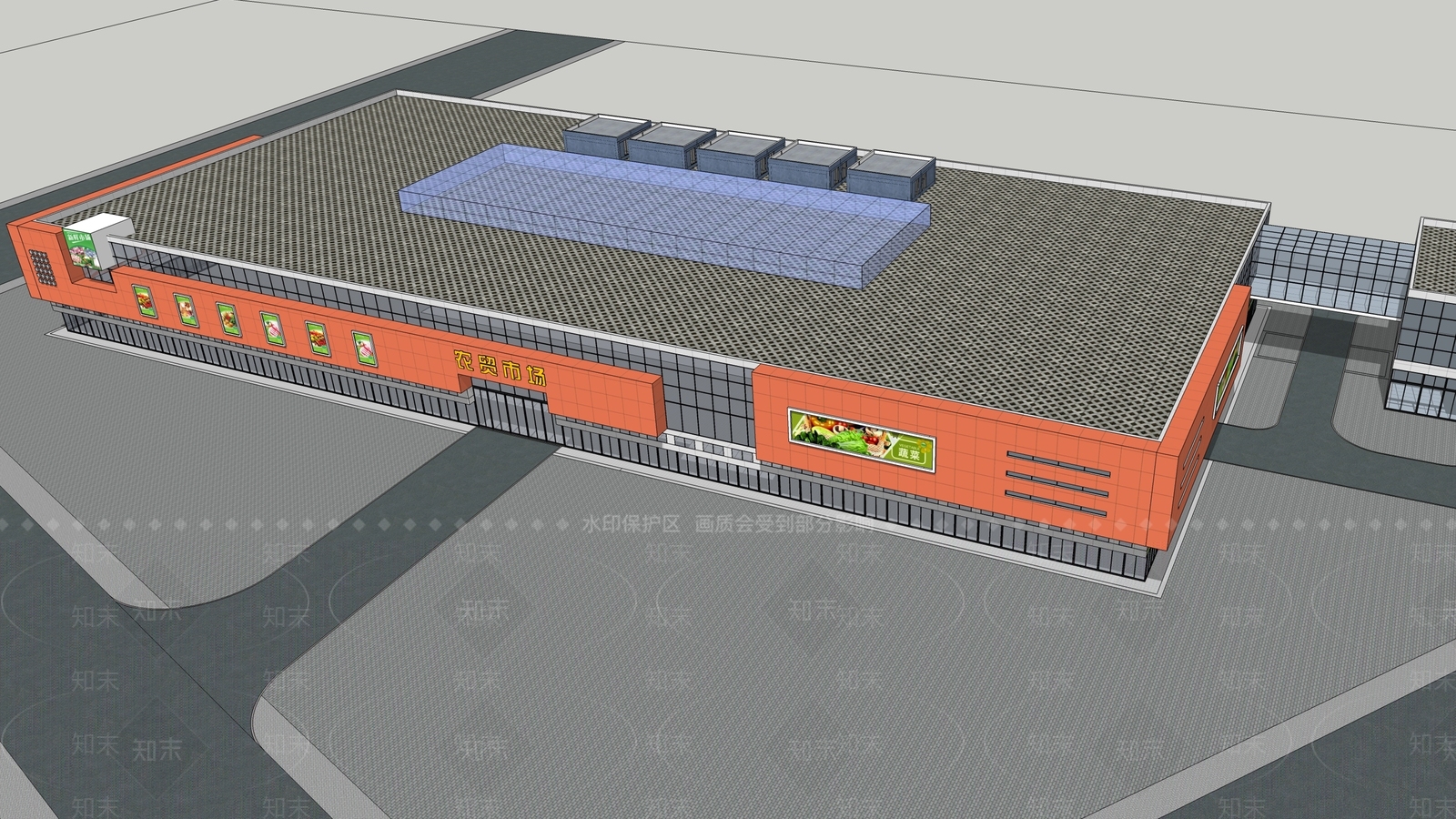 现代农贸市场建筑SU模型下载【ID:1103581756】