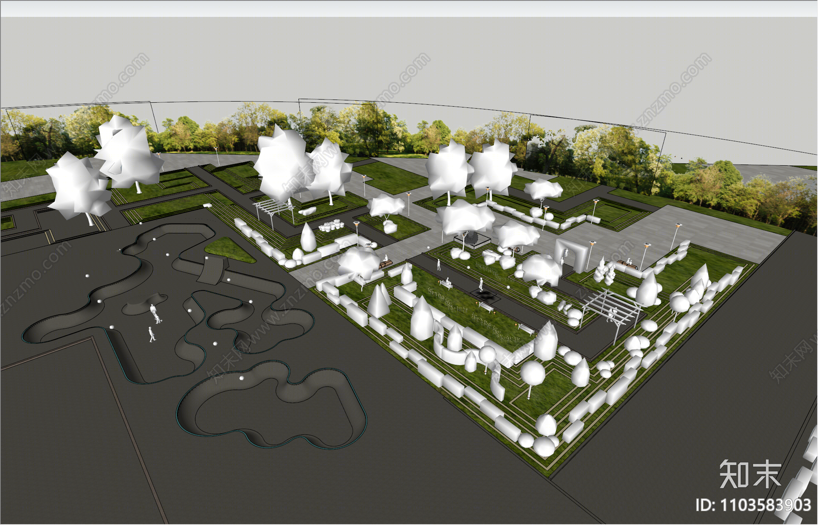 现代公园景观SU模型下载【ID:1103583903】