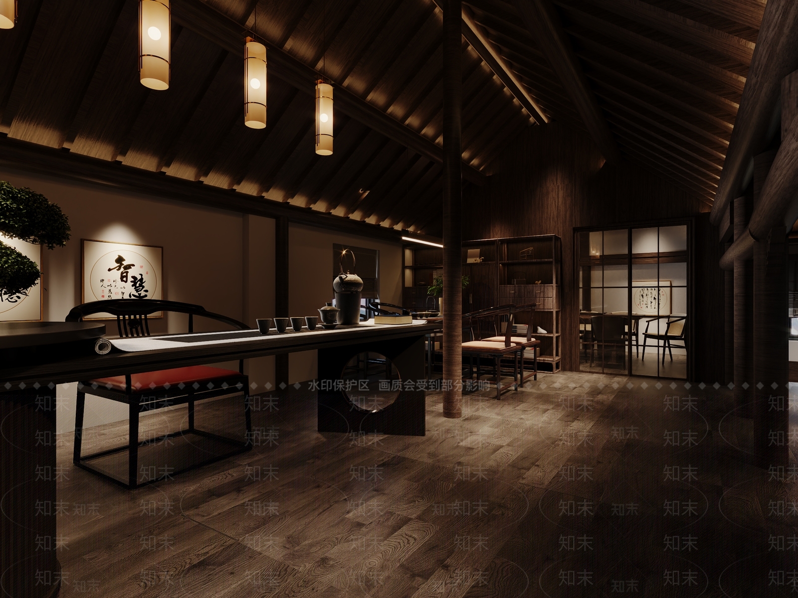 新中式民宿茶室3D模型下载【ID:1103585044】