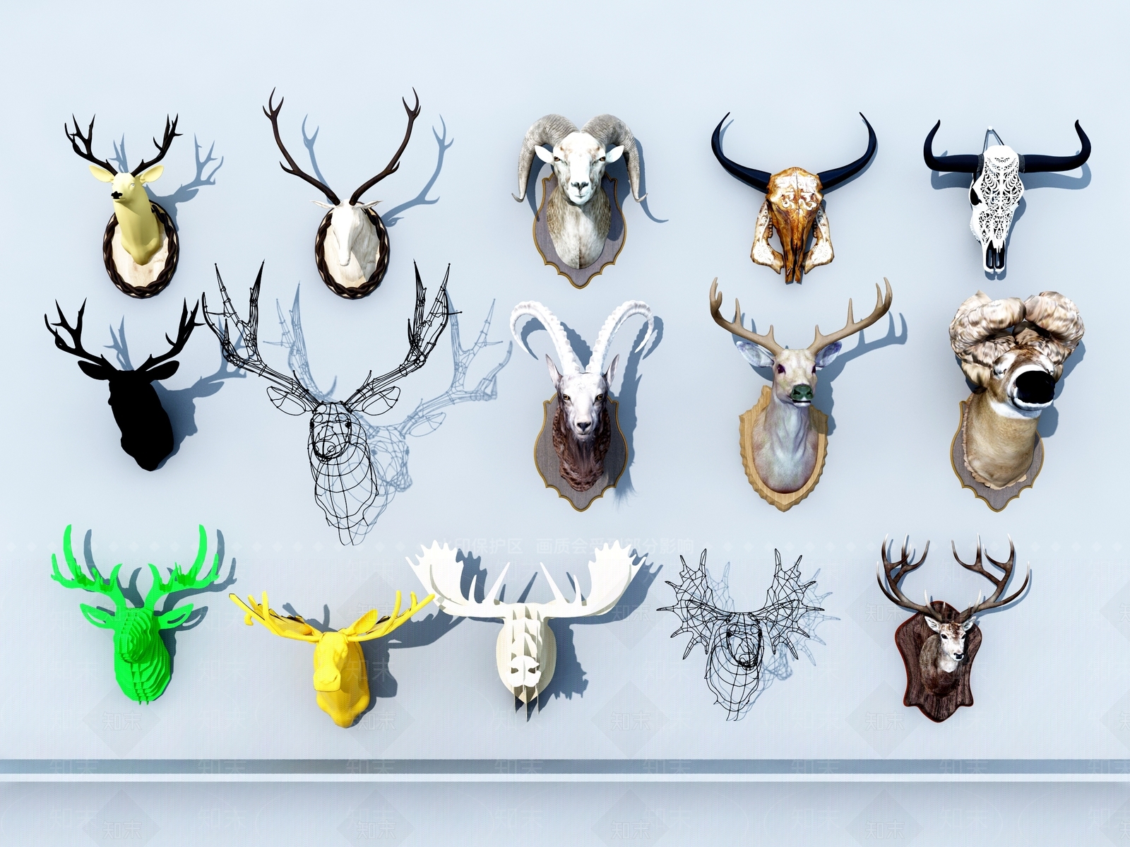 现代鹿头墙饰3D模型下载【ID:1103588476】