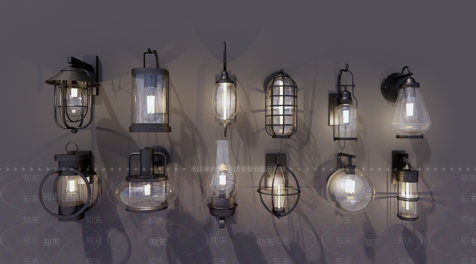 工业风铁艺壁灯SU模型下载【ID:1103591260】