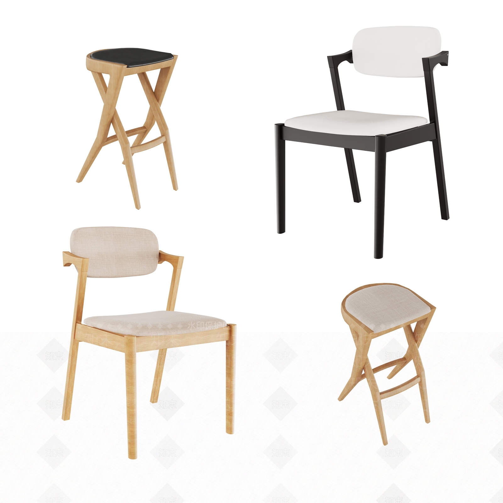 新中式椅子凳子组合3D模型下载【ID:1103592230】