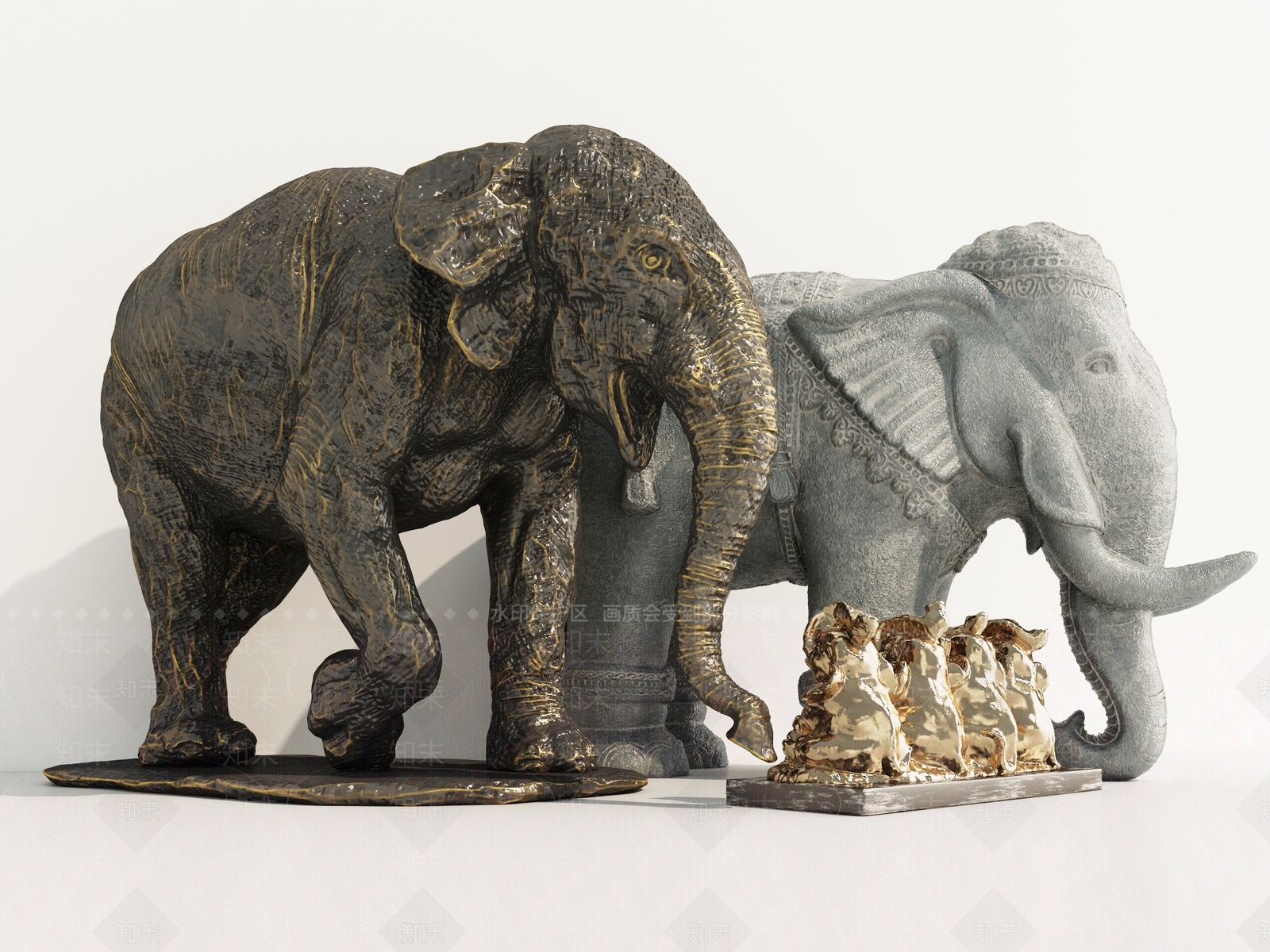 现代大象雕塑3D模型下载【ID:1103595355】