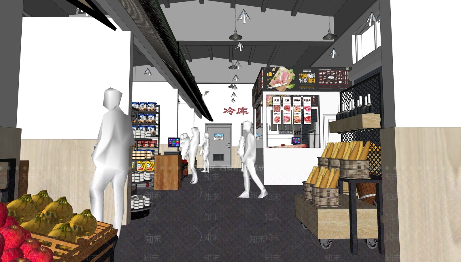 现代超市SU模型下载【ID:1103595972】