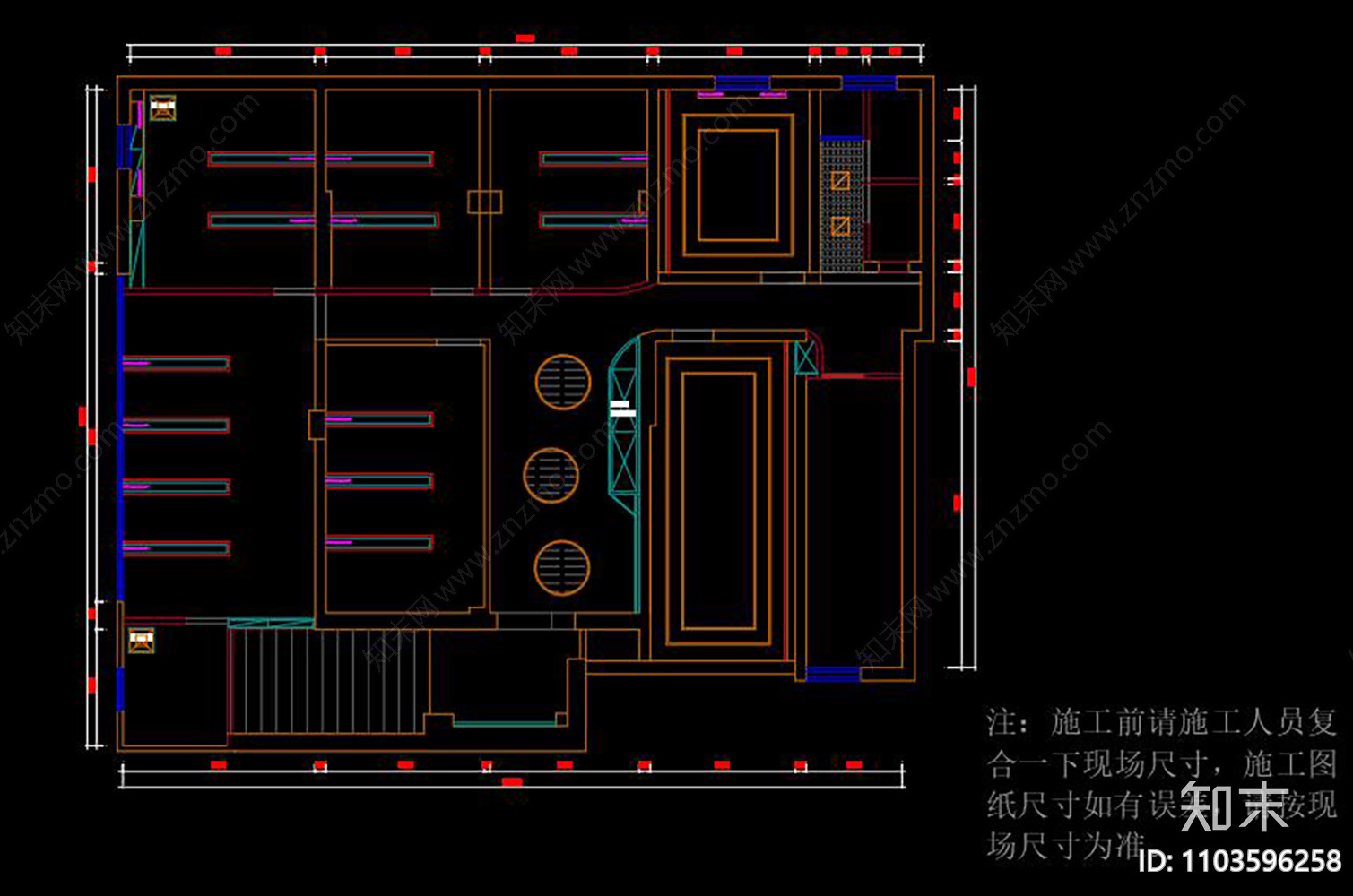 推拿馆CAD施工图cad施工图下载【ID:1103596258】