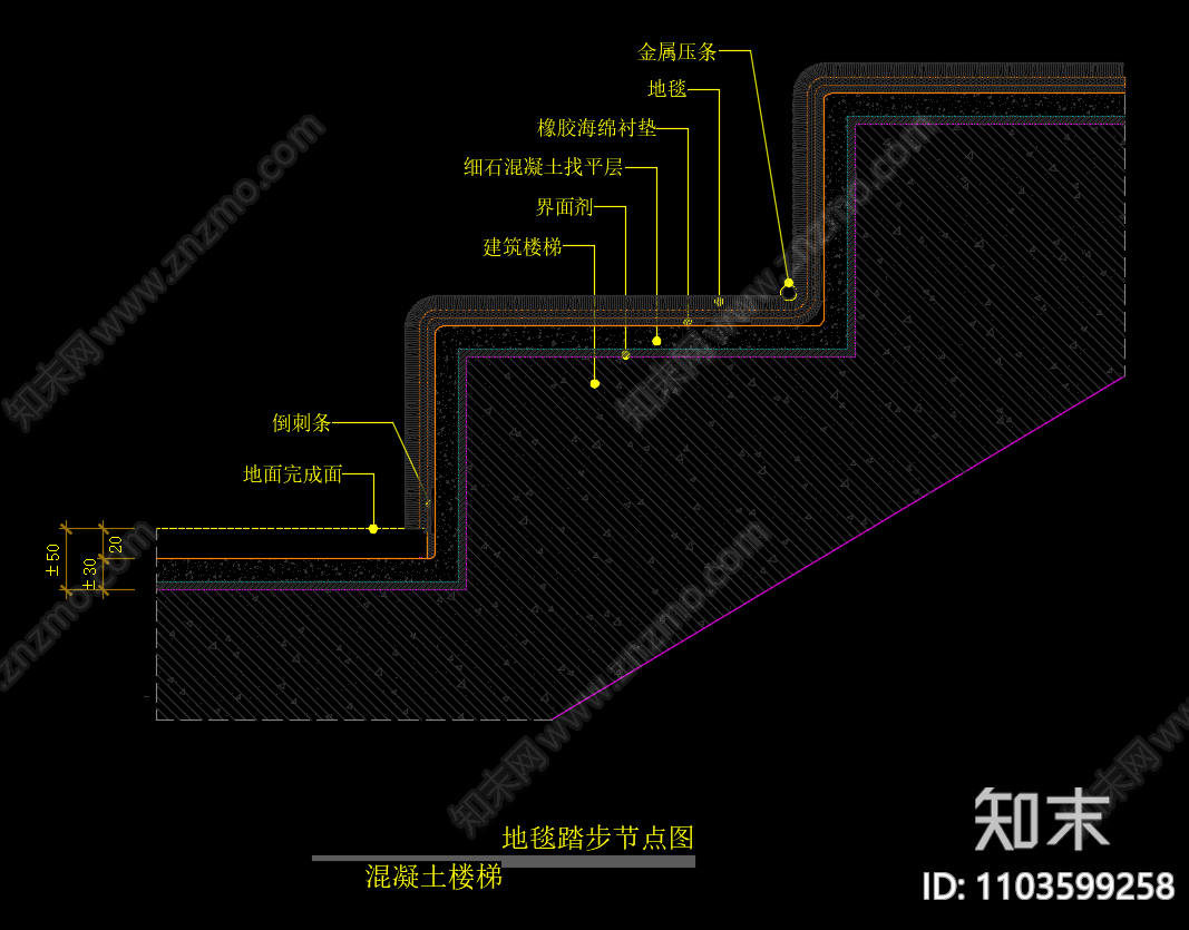 地毯踏步节点大样图cad施工图下载【ID:1103599258】