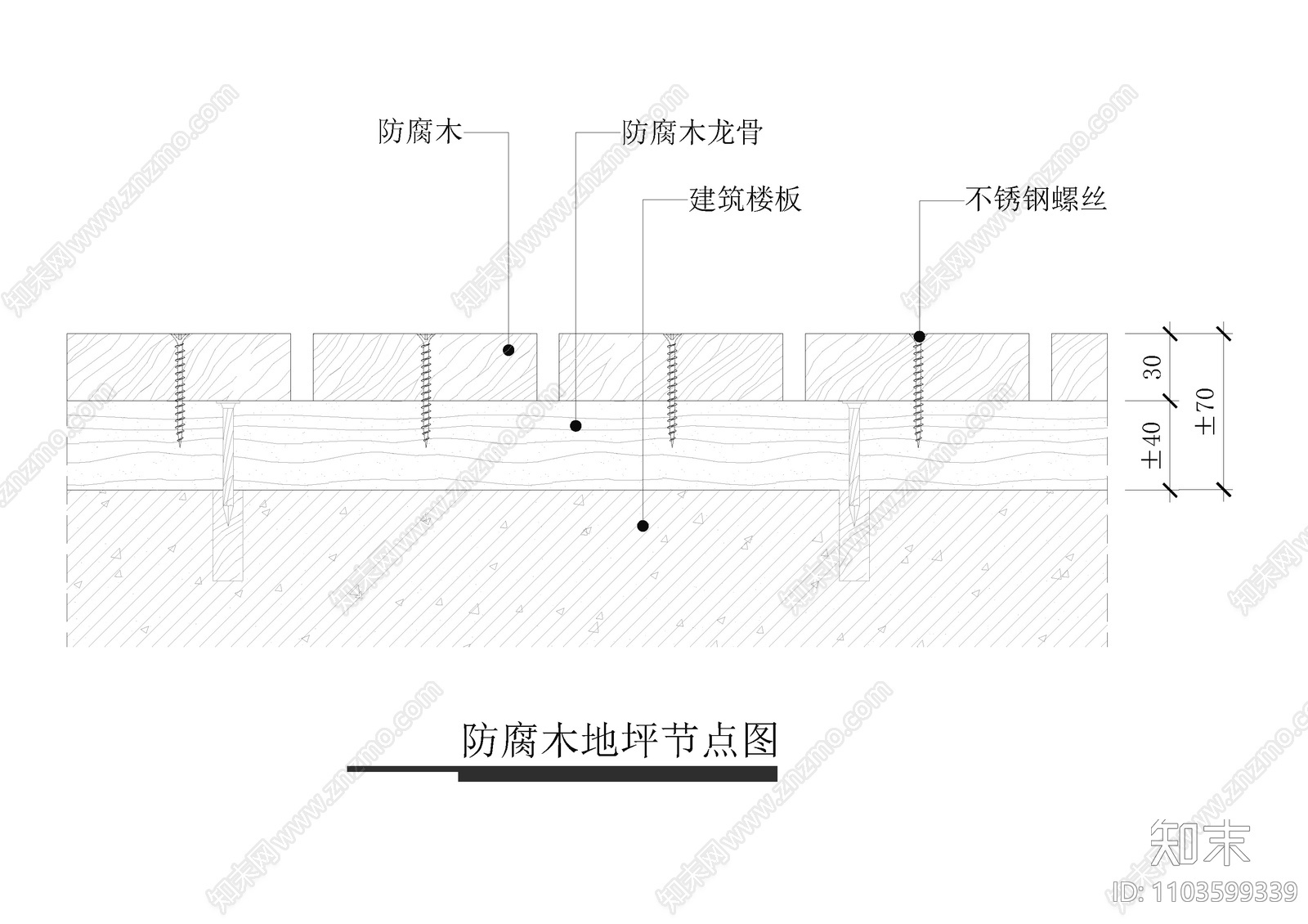 防腐木地坪节点大样图cad施工图下载【ID:1103599339】