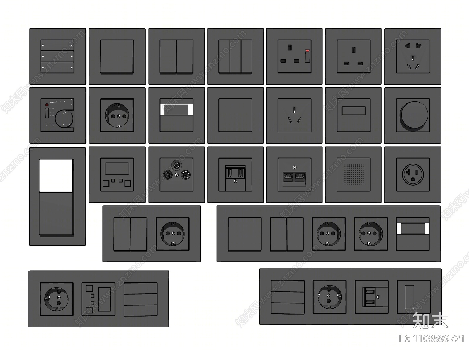 现代开关插座SU模型下载【ID:1103599721】
