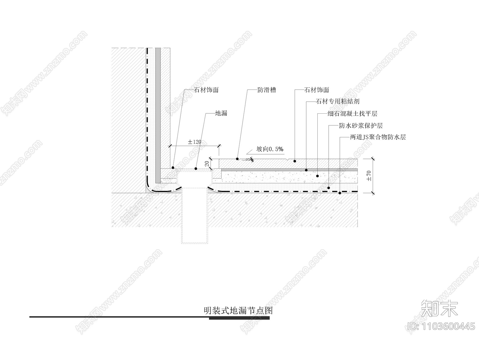 明装式地漏节点图cad施工图下载【ID:1103600445】