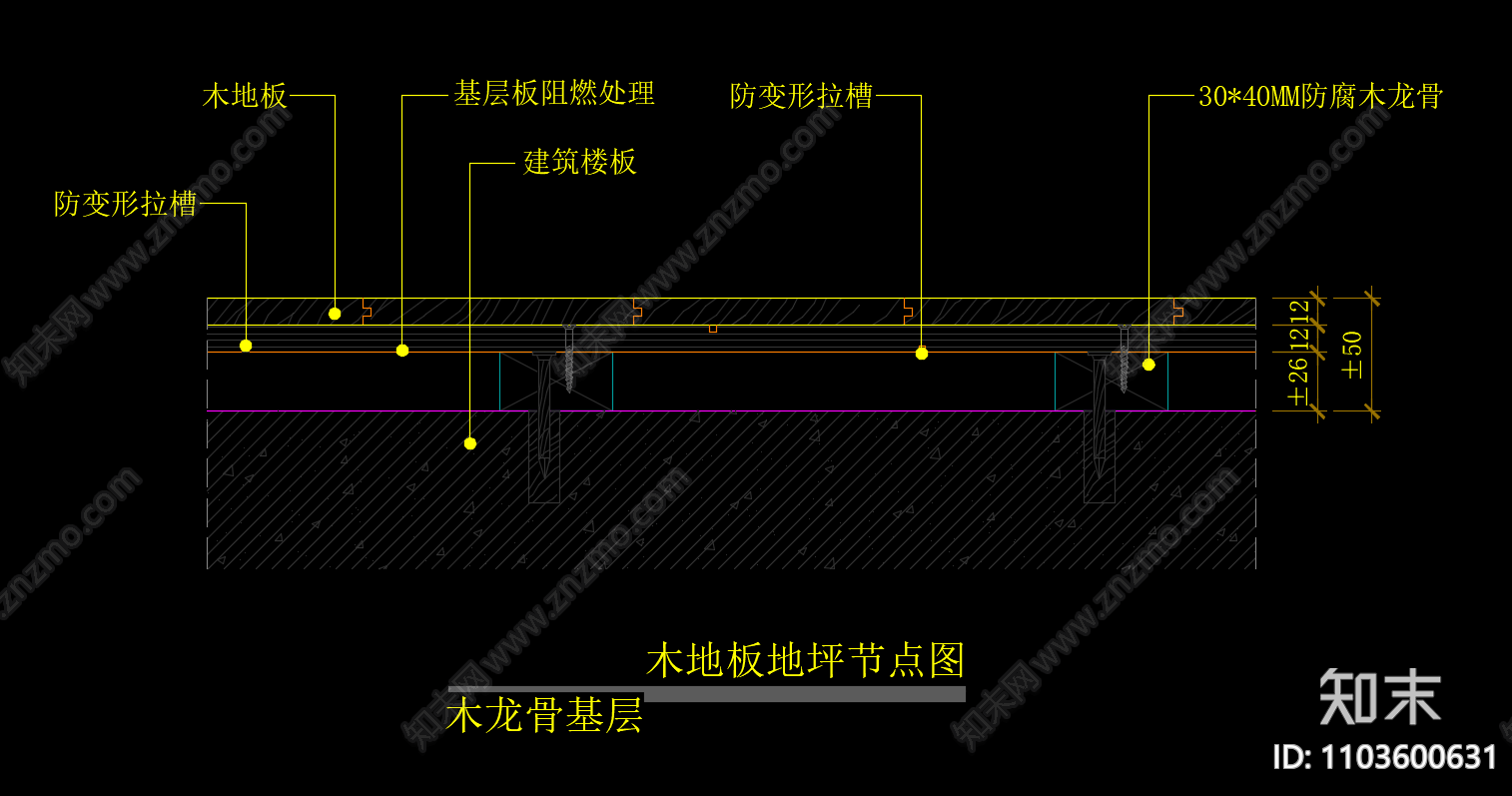 木地板地坪节点图cad施工图下载【ID:1103600631】