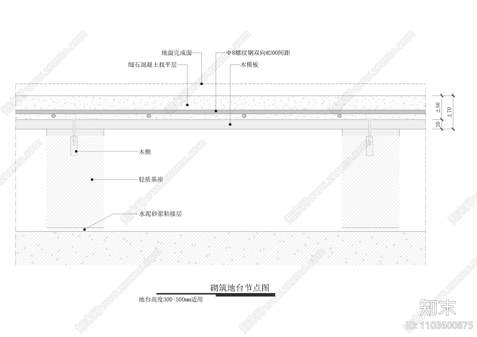 砌筑地台节点图cad施工图下载【ID:1103600875】