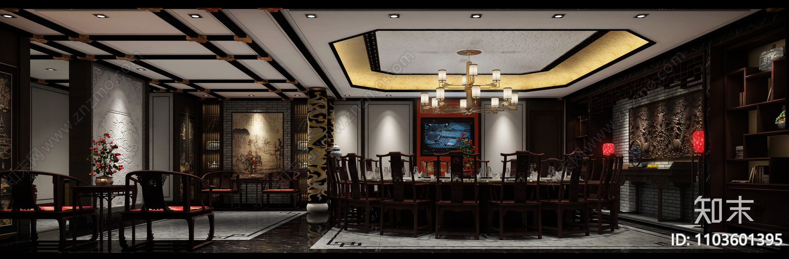 新中式会所CADcad施工图下载【ID:1103601395】