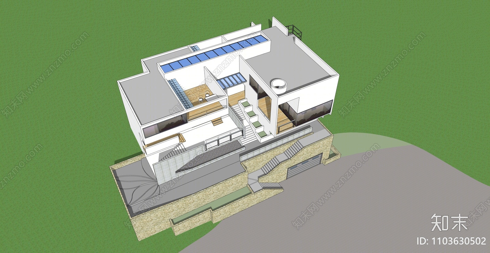 现代山地住宅SU模型下载【ID:1103630502】