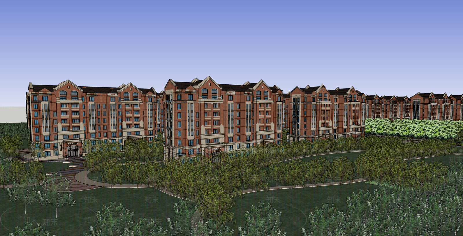 英伦多层住宅SU模型下载【ID:1103630755】